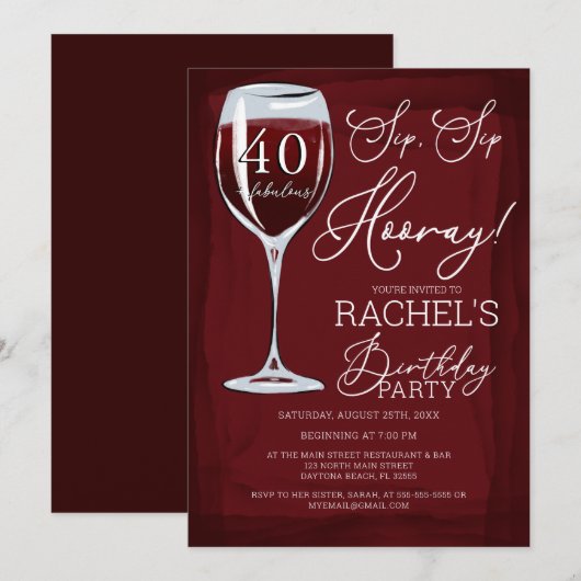 Sip Sip Hooray Red Wine Birthday Party Kaart (Voorkant / Achterkant)