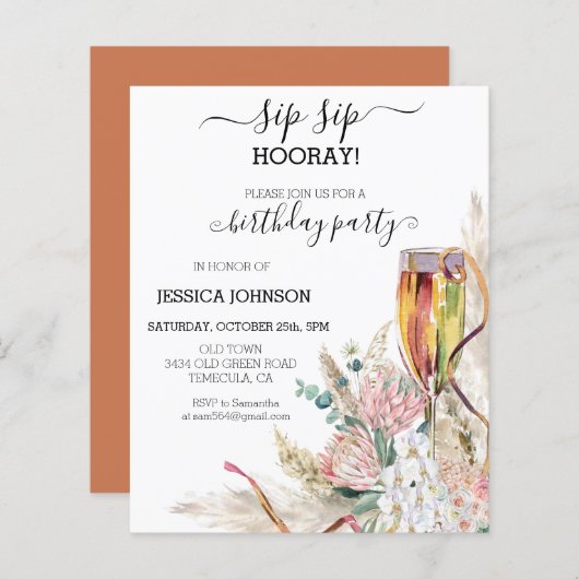 Sip Sip Hooray Verjaardagsfeest Budget Champagnett (Voorkant / Achterkant)