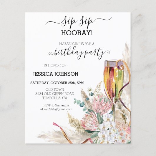 Sip Sip Hooray Verjaardagsfeest Budget Champagnett (Voorkant)