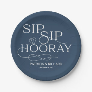 Sip Sip Hooray Verloving Feest Blauw Papieren Bordje
