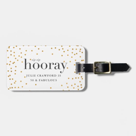 sip sip horay elegant goudpolka dot bagagelabel (Voorkant horizontaal)