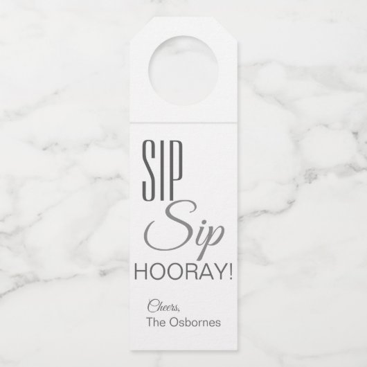 Sip Sip Hourra ! Étiquette de bouteille suspendue (Devant)