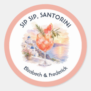 Sip Sip Santorini Bestemming Griekenland Trouwen Ronde Sticker