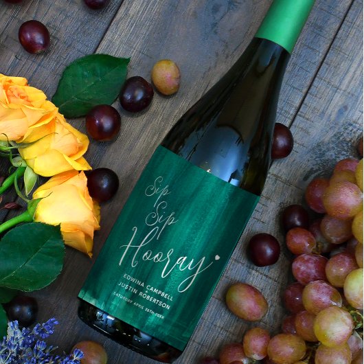 Sip Sip Sip hooray bruiloft emerald green wine lab Wijn Etiket