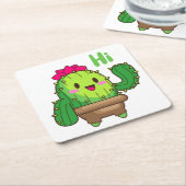Sip & Smile Coaster – Cactus Says Hi Vierkante Kartonnen Onderzetter (Schuin)