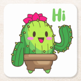 Sip & Smile Coaster – Cactus Says Hi Vierkante Kartonnen Onderzetter