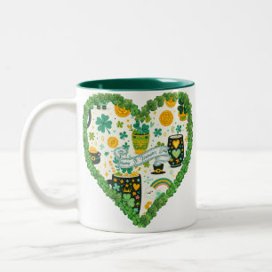 Sip Some Luck: hartvormige St Patrick's Day-Mok Tweekleurige Koffiemok