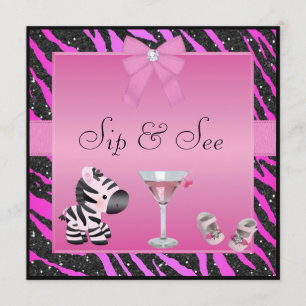 Sip & Zie Roze Zebra Baby shower Kaart