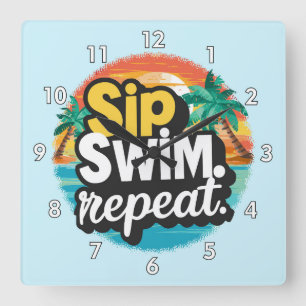 Sip, zwemmen, herhalen, zomertijd plezier op het s vierkante klok