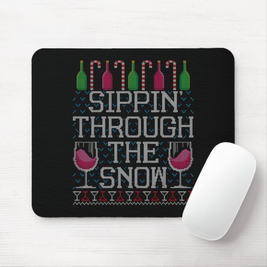Sipn' Through The Snow Red Wine Ugly Christmas Swe Muismat (Met muis)