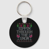 Sipn' Through The Snow Red Wine Ugly Christmas Swe Sleutelhanger (Voorkant)