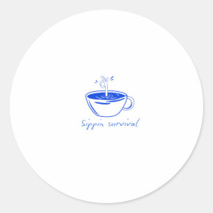 "Sippin Survival" Minimalistische Coffee Grafische Ronde Sticker