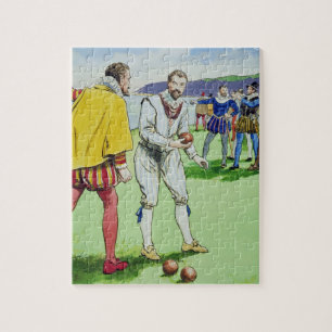Sir Francis Drake (1540/3-96) die bowls speelt, va Legpuzzel