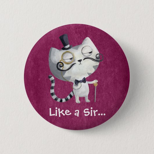 Sir Kitty Cat met Mustaches Ronde Button 5,7 Cm (Voorkant)