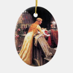 Sir Lancelot en Guinevere over de Stairs Keramisch Ornament