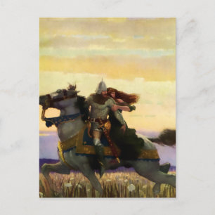 Sir Lancelot rijdt weg met Guinevere door NC Wyeth Briefkaart