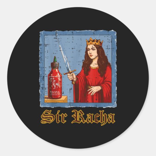 Sir Racha Hot Sauce Scy Funny Saying Food Men Wome Ronde Sticker (Voorkant)