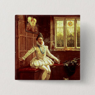 Sir Walter Raleigh's eerste rook Vierkante Button 5,1 Cm