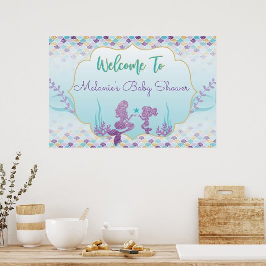 Siren Baby Shower Welkom Achtergrond Poster (Keuken)