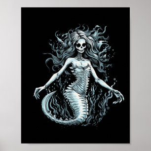 Siren Skelet Zeemeermin Schedel T-shirt Vrouwen Ma Poster
