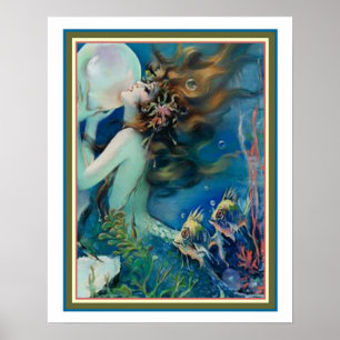 "Sirène à la perle" Art Déco par Henry Clive 16x20