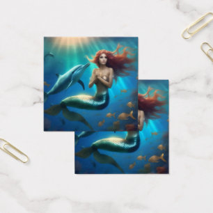 Sirène Angélique Nageant Avec Dauphins,