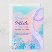 sirène aquarelle 1er anniversaire Invitation (Devant)