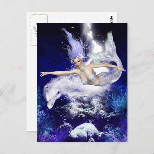 Sirène avec carte postale Dolphin (Devant / Derrière)