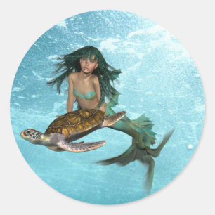 Sirène avec des autocollants de tortue de mer