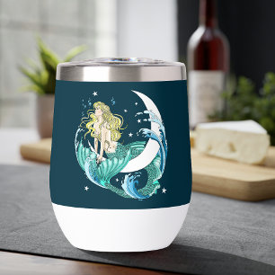Sirène Blonde Lune Croissante Art Déco Fantastique