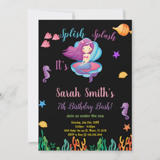 Sirène de coquille pourpre noire Invitations d'ann (Devant)