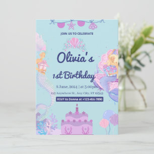 Sirène en mer 1er anniversaire Invitation