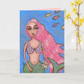 Sirène et Fishies aux cheveux roses - carte de voe (Fleur jaune)