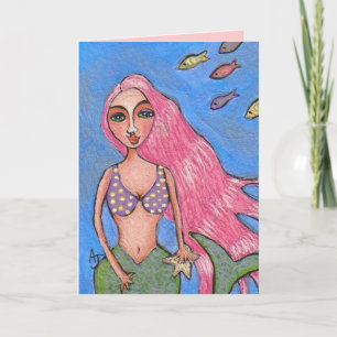 Sirène et Fishies aux cheveux roses - carte de voe