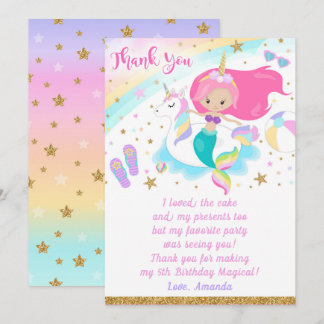 Sirène et licorne de Carte de remerciements