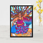 Sirène et phoque sur la carte de plage (Fleur jaune)