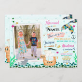 Sirène et Pirate invitation anniversaire garçon fi (Devant / Derrière)