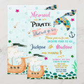 Sirène et Pirate invitation anniversaire garçon fi (Devant / Derrière)