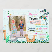 Sirène et Pirate invitation anniversaire garçon fi (Devant / Derrière)