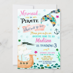 Sirène et Pirate invitation anniversaire garçon fi