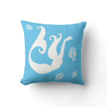 sirène et poisson ange Blanc sur bleu coussin