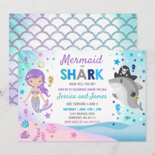 Sirène Et Requin Anniversaire Invitation Pool