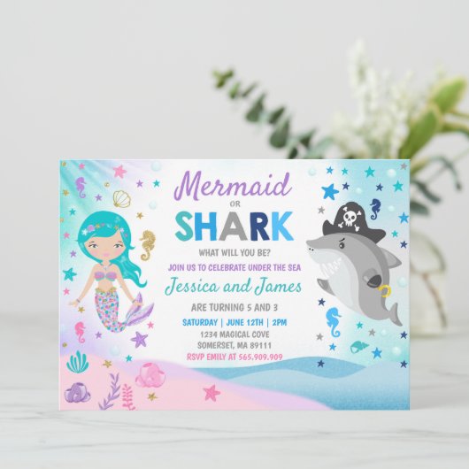 Sirène Et Requin Anniversaire Invitation Pool (Debout devant)