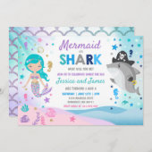Sirène Et Requin Anniversaire Invitation Pool (Devant / Derrière)