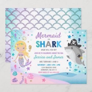 Sirène Et Requin Anniversaire Invitation Pool