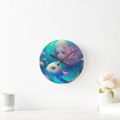 Sirène nageant avec le poisson mignon horloge mura (Maison)