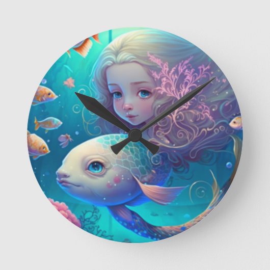 Sirène nageant avec le poisson mignon horloge mura (Recto)