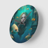 Sirène nageant avec le poisson mignon horloge mura (Angle)