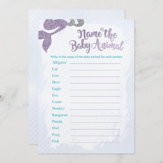 Sirène Nom de la Bébé Animal Cartes de jeu (Devant / Derrière)