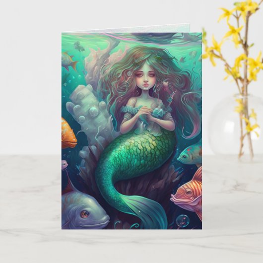 Sirène, Océan, Poisson, Carte d'art graphique (Fleur jaune)